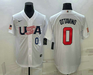Men%27s USA Baseball #0 Adam Ottavino Number 2023 White World Baseball Classic Stitched Jersey